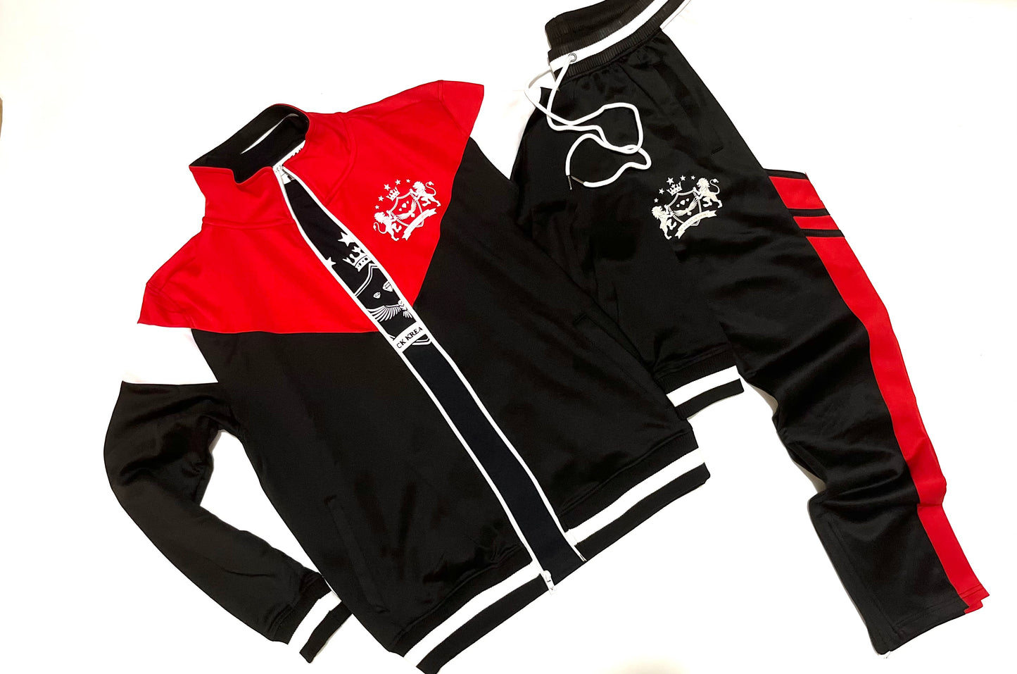 Black/Red/White Corporate Hustling 2pc Track Suit