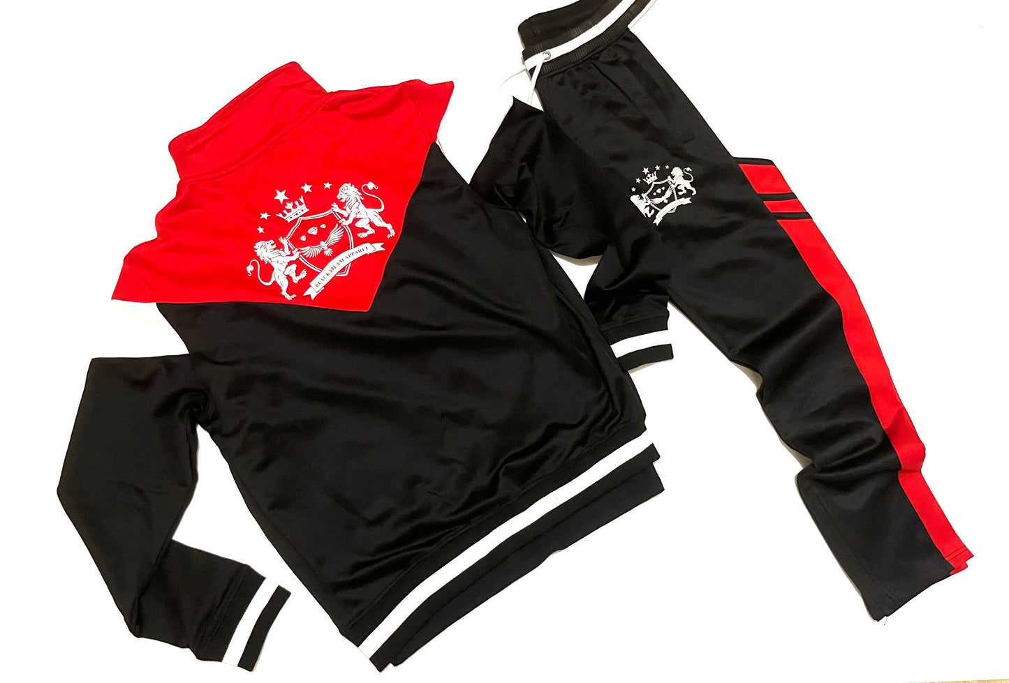 Black/Red/White Corporate Hustling 2pc Track Suit