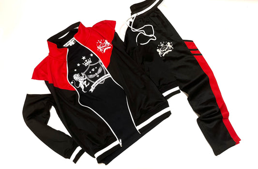 Black/Red/White Corporate Hustling 2pc Track Suit